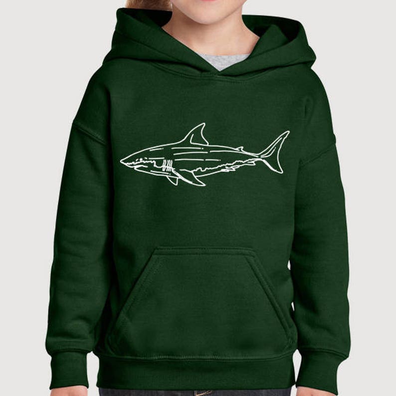 Great White Shark Illustration Drawing Childrens Unisex Kids Hooded Sweater Sweatshirt Hoodie Cosy Cute TumblrFree ship