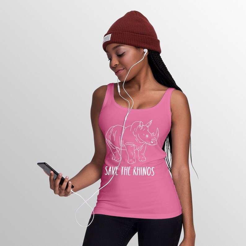 Girls Tee Tank T shirt Workout Wide Strap Top Save The Rhinos Sleeveless T-Shirt Women\u2019s Tank Top Gym Ladies Vest