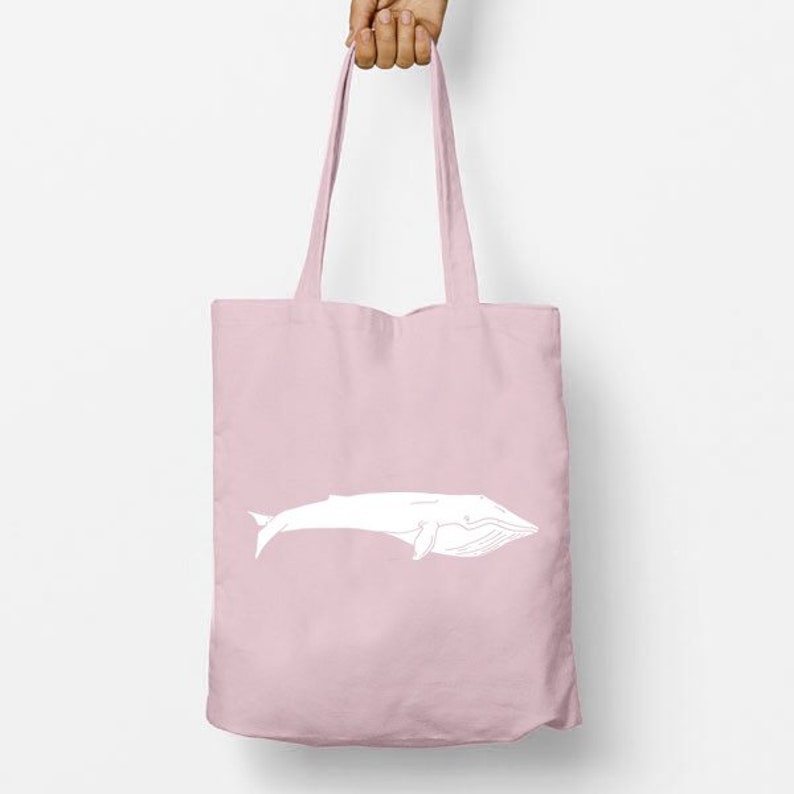 Long Handle Bag Personalised Cotton Shopper Blue Whale Tote Bag Beach Bag Vegan Tote Bag Back To School Shopping Bag Gift