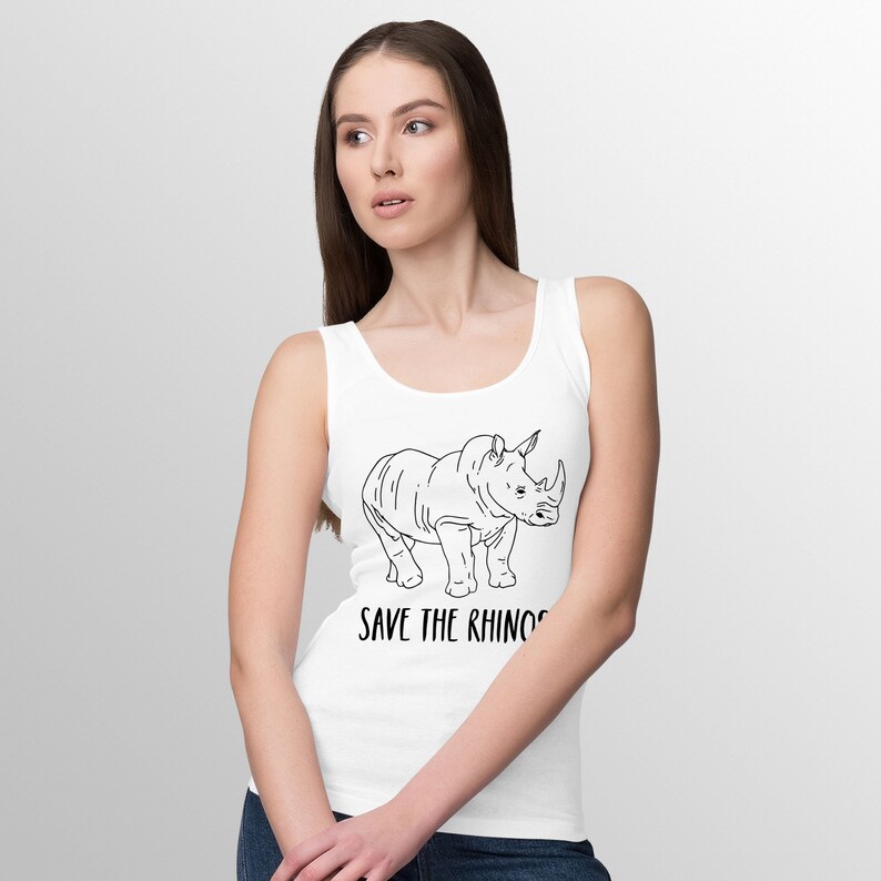 Girls Tee Tank T shirt Workout Wide Strap Top Save The Rhinos Sleeveless T-Shirt Women\u2019s Tank Top Gym Ladies Vest