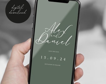 Minimal 'Alex' Wedding Save The Date E-Card - Mobile Text Invite - Digital Download - CANVA Editable - Instant Download