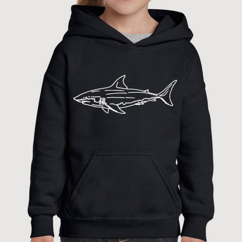 Great White Shark Illustration Drawing Childrens Unisex Kids Hooded Sweater Sweatshirt Hoodie Cosy Cute TumblrFree ship