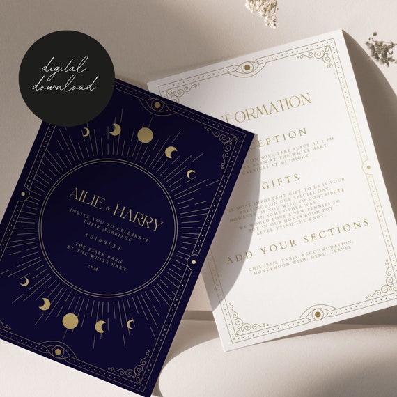 Celestial Wedding Invite, Double Sided Invitation, Tarot Wedding, Double Sided Wedding Invitation, Celestial Wedding, Digital Download