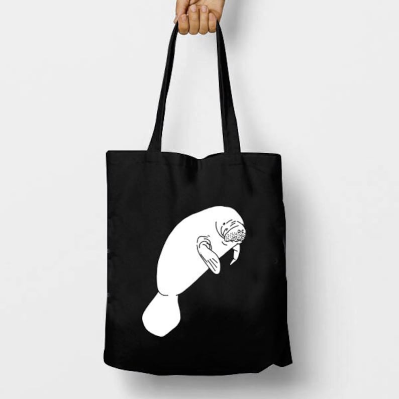 Shopping Bag Gift Long Handle Bag Back To School Manatee Tote Bag Beach Bag Personalised Cotton Shopper Vegan Tote Bag