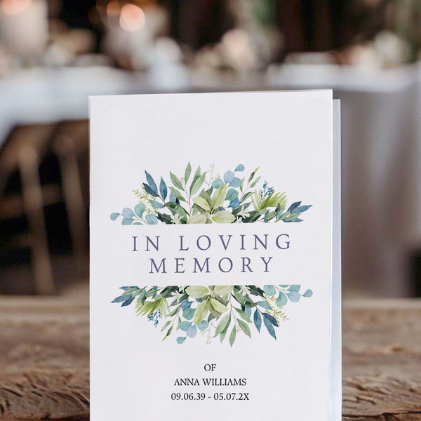 In Loving Memory Booklet, Greenery Order of Service, Editable Funeral Program Template, Celebration of Life Booklet, Modern Order of Service