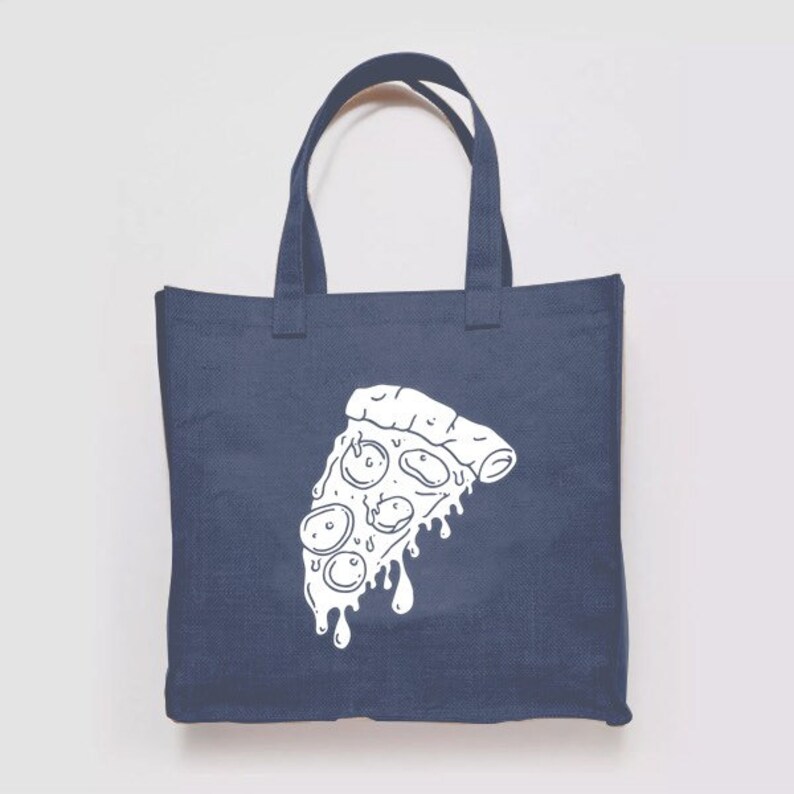 Pizza Food Slice New York Save The Animals Nature Quirky Illustration Pattern Woven Canvas Shopper Tote Recycled Bag Shopping Gym Books Beac
