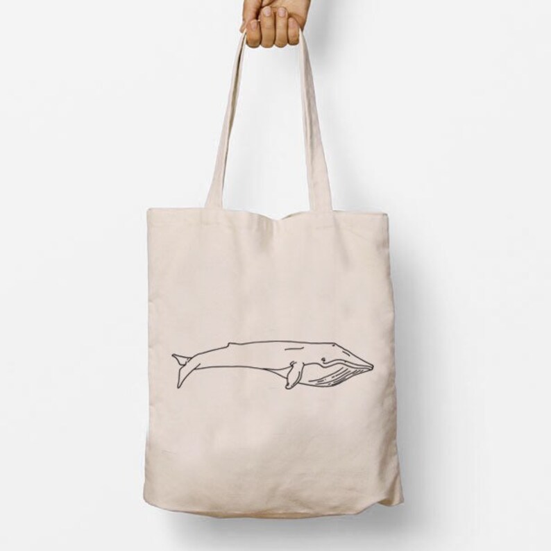 Long Handle Bag Personalised Cotton Shopper Blue Whale Tote Bag Beach Bag Vegan Tote Bag Back To School Shopping Bag Gift