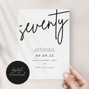 70. Geburtstag Party Einladung - Vintage Stil - Canva Digital Download 12 x 18 cm und Mobile Canva Vorlage
