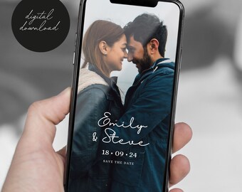 Mobile Invitation, Save The Date Mobile Template, Save The Date With Photo, Minimalist, Digital Download, Instant Download, Canva Template