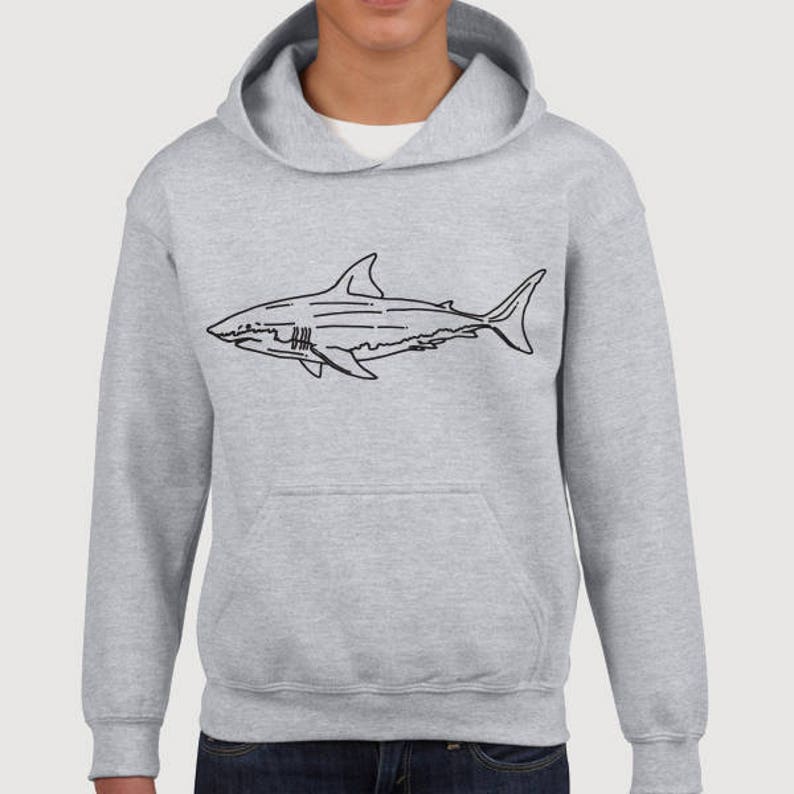 Great White Shark Illustration Drawing Childrens Unisex Kids Hooded Sweater Sweatshirt Hoodie Cosy Cute TumblrFree ship