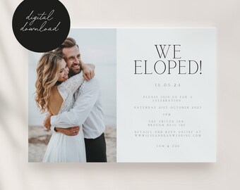 Eloped Announcement & After Party Invite - Digital Download - A5 Size - Canva Editable