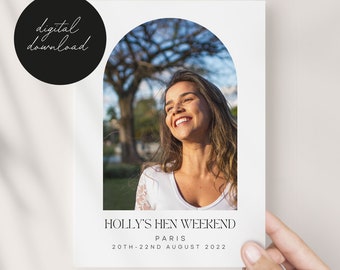 Photo Hen Do Itinerary Card Invitation Template, Bachelorette Party Card, Minimalist, Digital Download, Instant Download, Editable, CANVA