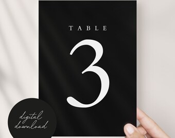 Black Monochrome Wedding Table Number, Modern Wedding Table Setting, Minimalist, Digital Download, Instant Download, Editable, CANVA