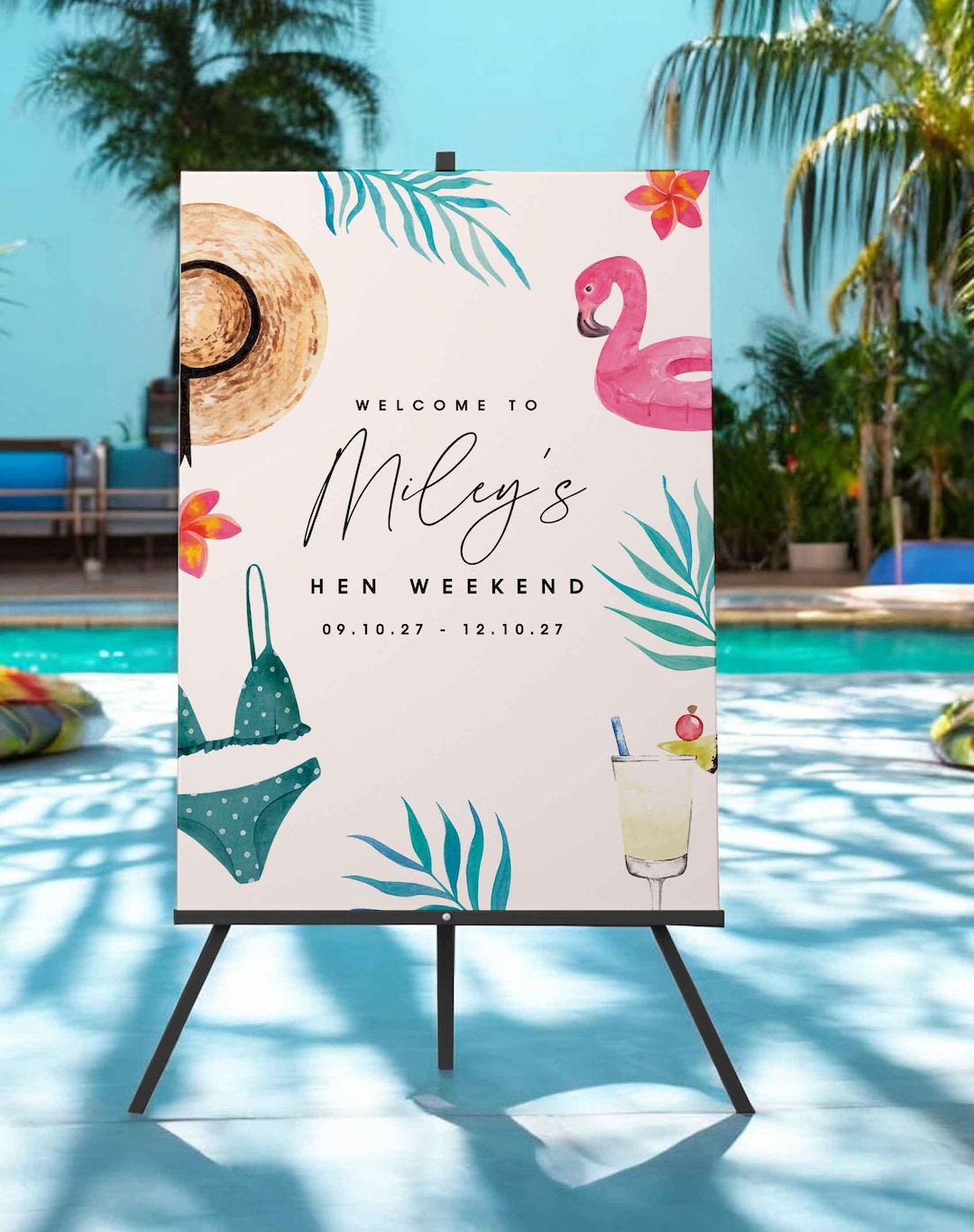 Miley Pool Party Sign A1 Canva Template Hen Weekend Digital Download ...