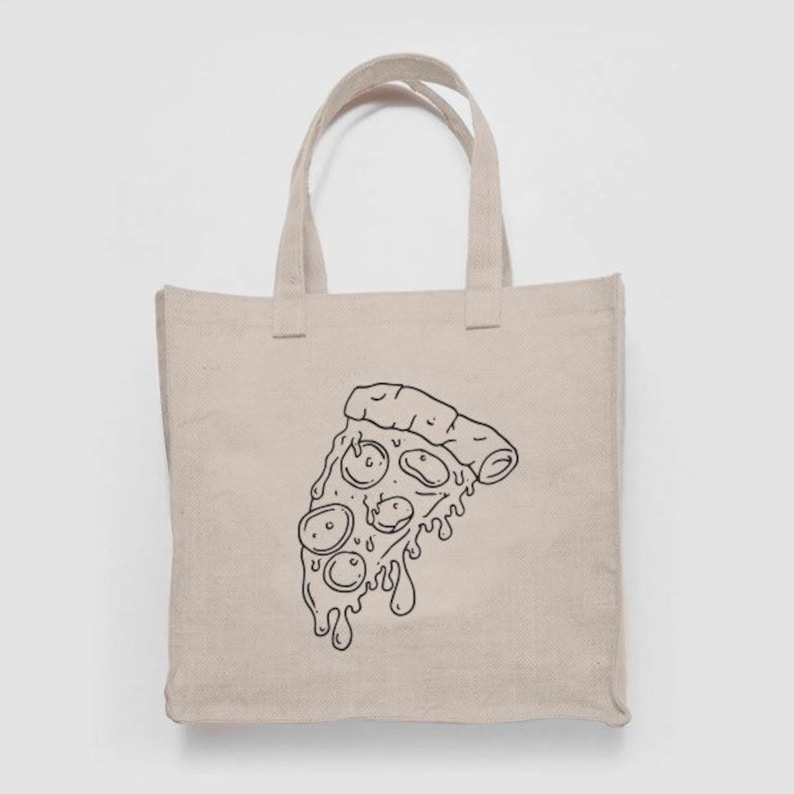 Pizza Food Slice New York Save The Animals Nature Quirky Illustration Pattern Woven Canvas Shopper Tote Recycled Bag Shopping Gym Books Beac