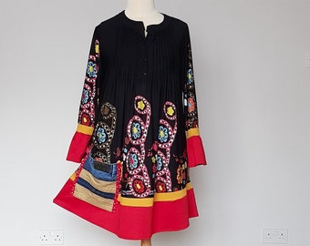 Robe tunique upcyclée, Vêtements taille Plus, Vêtements upcyclés pour femmes, Tunique florale longue, Vêtements Boho plus, Robe chemise upcyclée, Boho