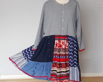 Plus size dress, Handmade clothing, Plus size upcycled clothing, Lagenlook tunic, Bohemian clothes, Floral boho shirtdress, Midi dress plus,