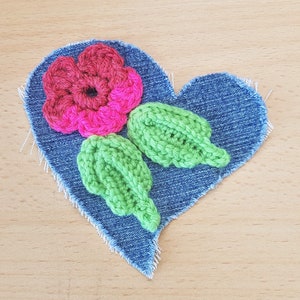 Christmas gift, Stocking filler, Upcycled clothing patch, Recycled denim patches, Heart sew on patch, Slow stitch ornament, Ripped denim,