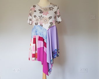 XL womens dress, Summer dress XL, Lagenlook tunic, Upcycled clothes, Boho tops for women, Bohemian clothing, Plus size upcycle, Pastel dress