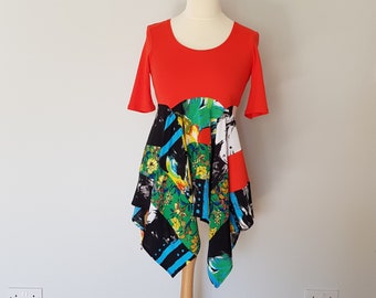 Lagenlook dress, Womens clothing, Rainbow dress tunic, Upcycle tunic top for women, Upcycled dress small, Bohemian dress, Red boho clothes,
