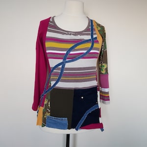 Y2K Oberteile, Y2K Kleidung, Harajuku Shirt, Harajuku Oberteil, Upcycle Kleidung für Frauen, Upcycle Jeans Top, Patchwork Oberteil, Boho Kleidung Teenager,