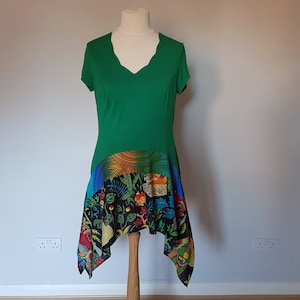 Lagenlook dress, Lagenlook clothing women, Bohemian clothing, Upcycled tunic dress, Womens clothes, Green a line dress, Boho dresses women