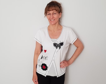 Upcycle clothing for women Recycle clothes Boho tshirts women Patchwork tunic tops Summer women clothes Bohemian clothing Upcycled tunic top