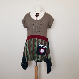 Upcycled clothing for women Upcycled dresses Recycled tunic top Boho tshirt dress Summer women clothes Womens clothing boho Lagenlook tunic