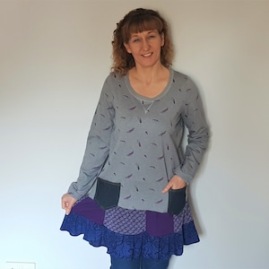 Tunic tops for women, Upcycled dress tunic, Patchwork tunic dress, Plus size upcycle sweatshirt, Upcycled clothing for women, Grey clothes