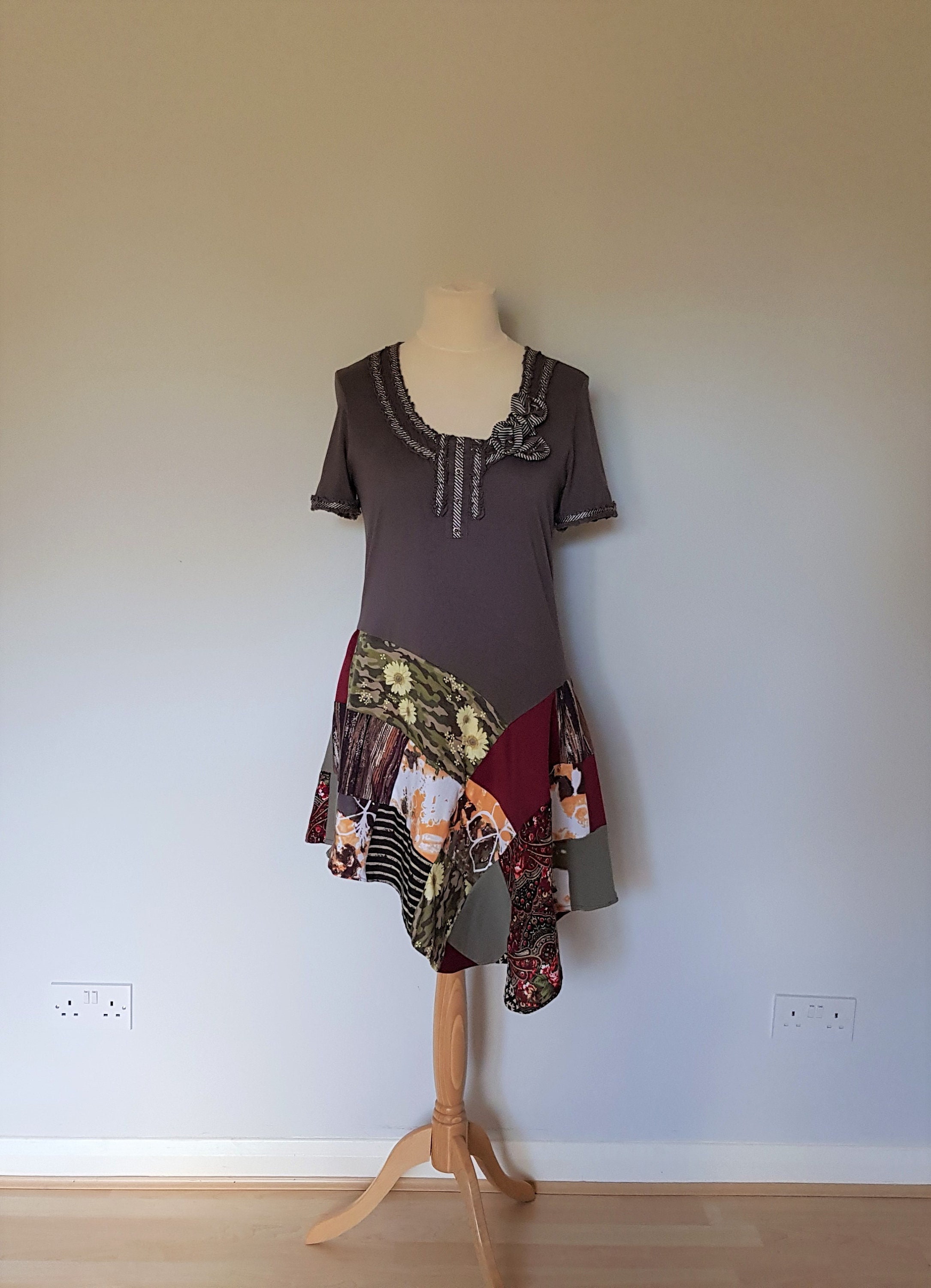 Abbigliamento Lagenlook, Abito tunica patchwork, Abiti riciclati, Abbigliamento per donna, Abbigliamento upcycled da donna, Abiti boho per donna, Abit