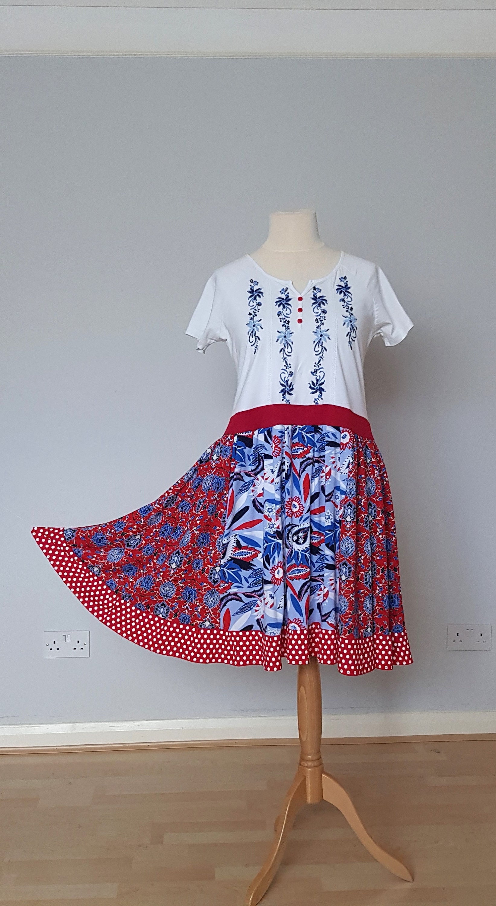 red and white boho dress Red Boho-Style Dress