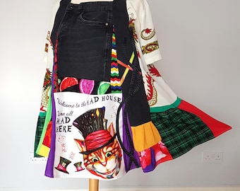 Cat tops for women, Patchwork denim top, Y2k tops women, Black denim dress, Summer tunic top, Women's tops, Upcycled clothing for women,