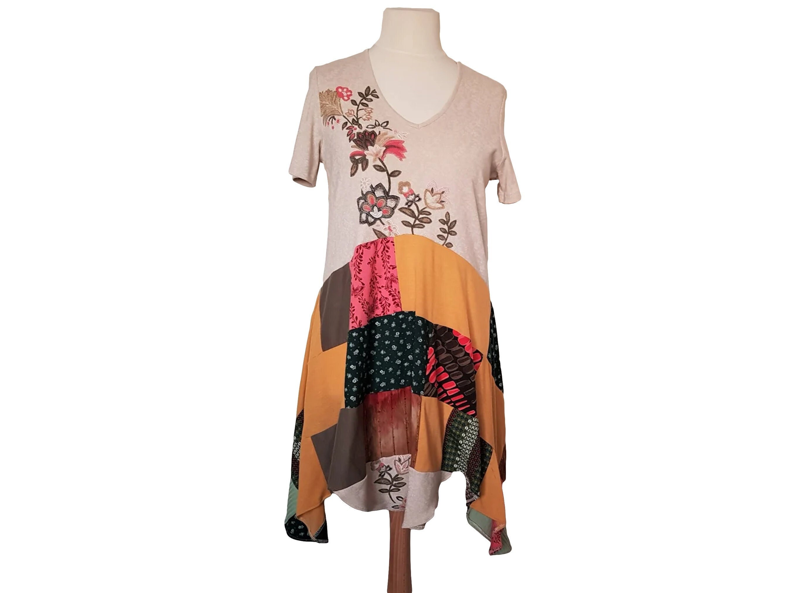 Abito da donna taglia XL, Abiti da donna, Abito da donna, Abiti riciclati, Abito tunica patchwork, Abbigliamento Lagenlook, Abiti riciclati, Tunica da