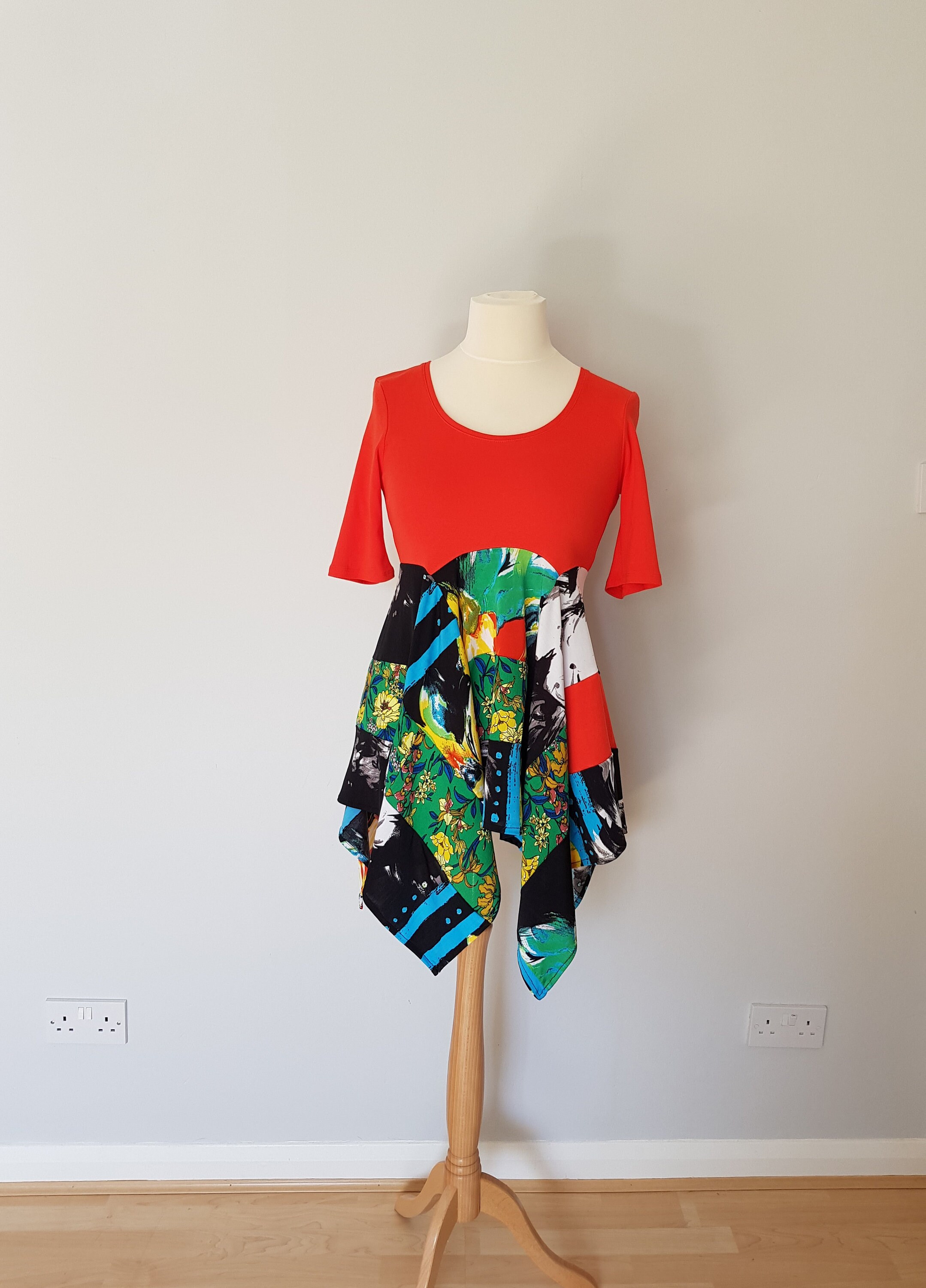 Image of Patchwork Upcycle Tunic Tops For Women Tshirt Rainbow Top Lagenlook Clothing Bohemian Boho Hippie Shirt