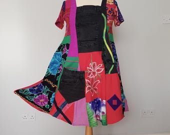Vestido vaquero reciclado, vestido camisero vaquero, camisa vaquera para mujer, vestido de vaquera, vestido western, ropa de tallas grandes, vestido patchwork, vestido reciclado