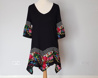 Black floral tunic, Plus size floral dress, Upcycled tunic dress, Plus size clothing, Upcycled clothing for women, Bohemian tunic plus, Boho