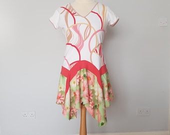 Upcycled tunic dress, Floral women's tops, Lolitafashion dress, Summer clothing women, Asymmetrical cotton tops, Summer shirt dresses, Boho