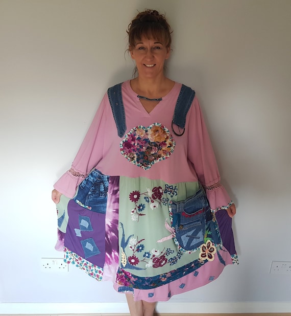 Vestido patchwork Ropa de mujer Ropa de tallas grandes Ropa reciclada para mujeres Vestido boho tallas grandes Ropa de primavera Vestidos para mujeres Etsy Mexico