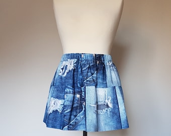 Regalos de cumpleaños para mujeres, minifalda para adolescentes, minifalda Y2K, falda corta con volantes, minifalda para mujer, falda azul, mezclilla patchwork, estilo boho