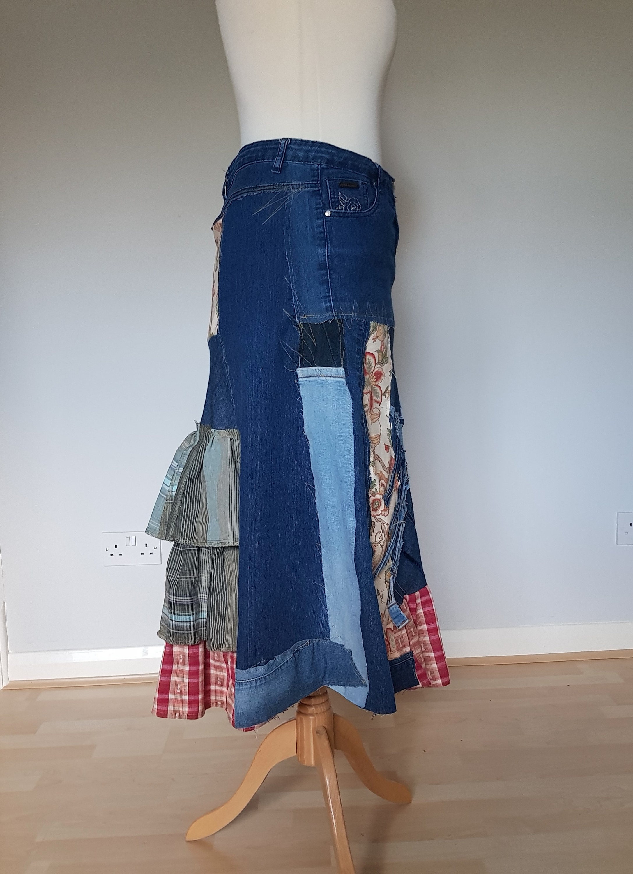 Y2K Denim Skirt, Denim Patchwork Skirt, Jean Skirts for Women
