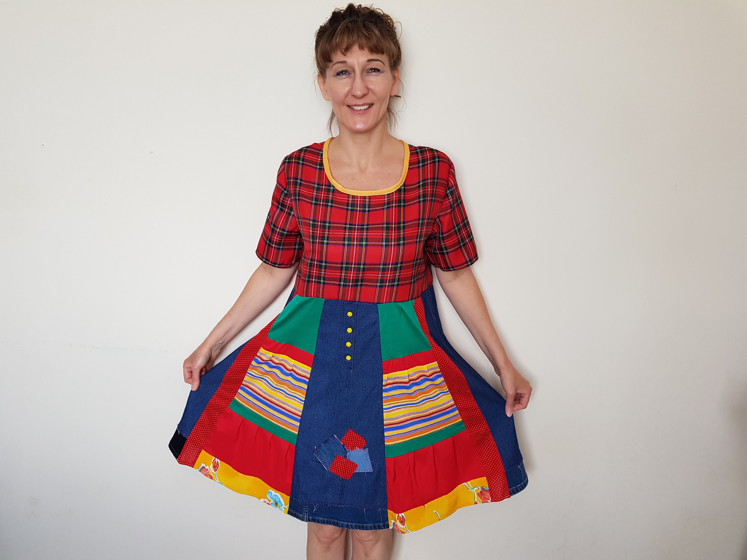 Image of Plus Size Clothing Patchwork Tank Top Upcycled Denim Hippie Dress Dresses For Women Recycled Tunic Patchwork Bohemian