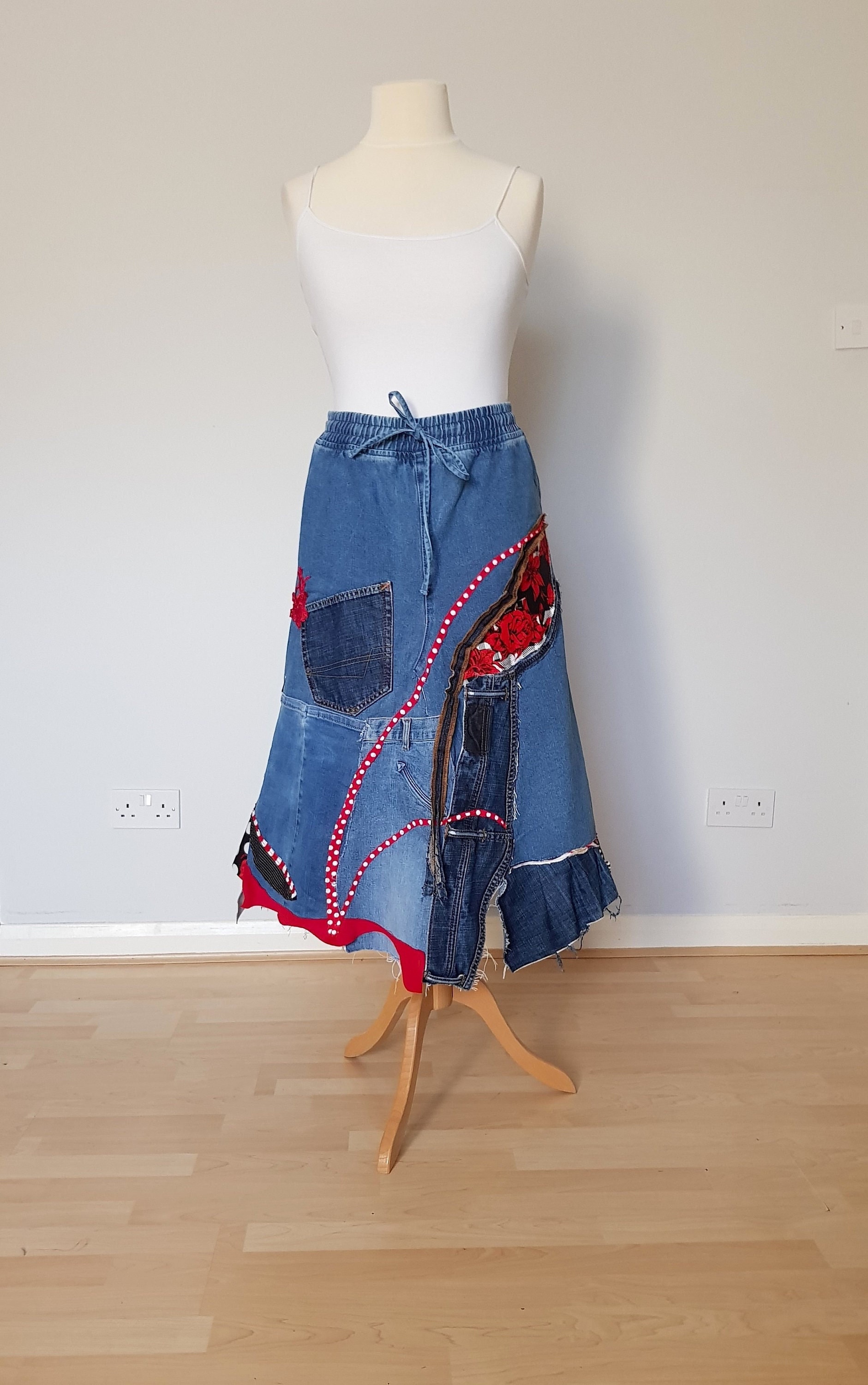 Plus size long denim skirts in india sale