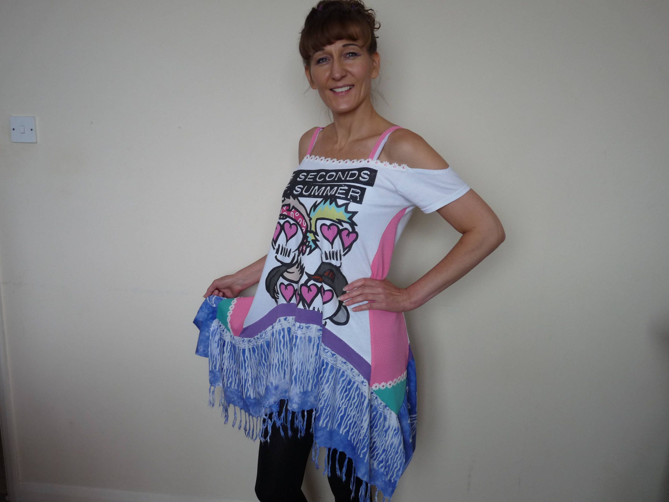 Image of Hippie Tank Top Summer For Women Upcycled Clothing Bohemian Clothes Recycled Off Shoulder Festival