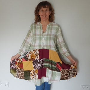 Fall upcycled tunic, Plus size clothing 2x, Upcycle clothing, Plus size boho dress, Autunm clothes, Womens clothing, Upcycled womens tops image 1