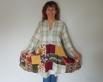 Fall upcycled tunic, Plus size clothing 2x, Upcycle clothing, Plus size boho dress, Autunm clothes, Womens clothing, Upcycled womens tops