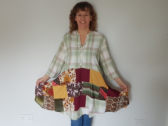 Fall upcycled tunic, Plus size clothing 2x, Upcycle clothing, Plus size boho dress, Autunm clothes, Womens clothing, Upcycled womens tops
