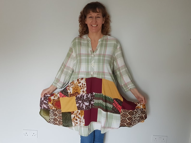 Fall upcycled tunic, Plus size clothing 2x, Upcycle clothing, Plus size boho dress, Autunm clothes, Womens clothing, Upcycled womens tops image 1