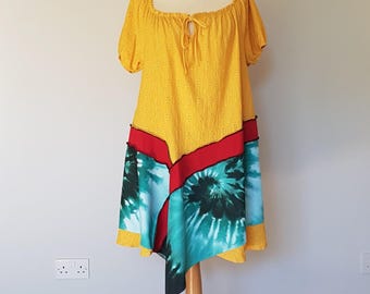 Lagenlook plus size, Summer dresses, Tie dye dress, Plus size boho dress, Upcycled tunic dress, Recycled clothes, Women's clothing plus size