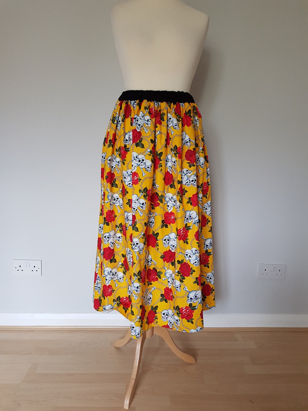 Halloween Skirt, Skull Maxi Skirt, Skull and Roses Skirt, Long Skirts ...