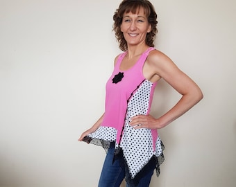 Upcycled tank top for women, Upcycled tunics, Recycled clothes, Boho clothing, Pop art clothes, Upcycled clothing, Womens blouses boho tunic